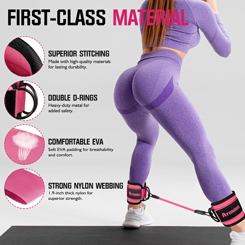 Ayombo Ankle Resistance Bands with Cuffs, Home Gym Workout Equipment, Lifting Glute Butt Exercise Equipment for Women, Ankle Weights Fitness Set, Leg Booty Equipment for Training Perfect Body Shape - Image 3